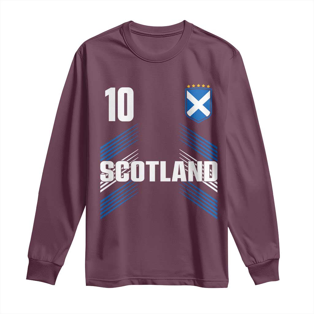 Scotland Soccer Sports Graphic Number 10 Jersey Style Long Sleeve Shirt Proud Scottish Football Fans Game Day Pride TS02 Maroon Print Your Wear