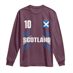 Scotland Soccer Sports Graphic Number 10 Jersey Style Long Sleeve Shirt Proud Scottish Football Fans Game Day Pride TS02 Maroon Print Your Wear