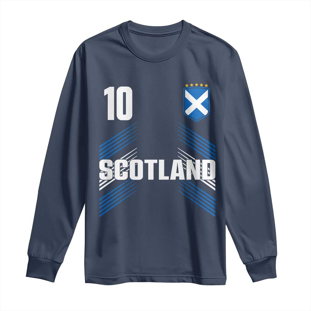 Scotland Soccer Sports Graphic Number 10 Jersey Style Long Sleeve Shirt Proud Scottish Football Fans Game Day Pride TS02 Navy Print Your Wear