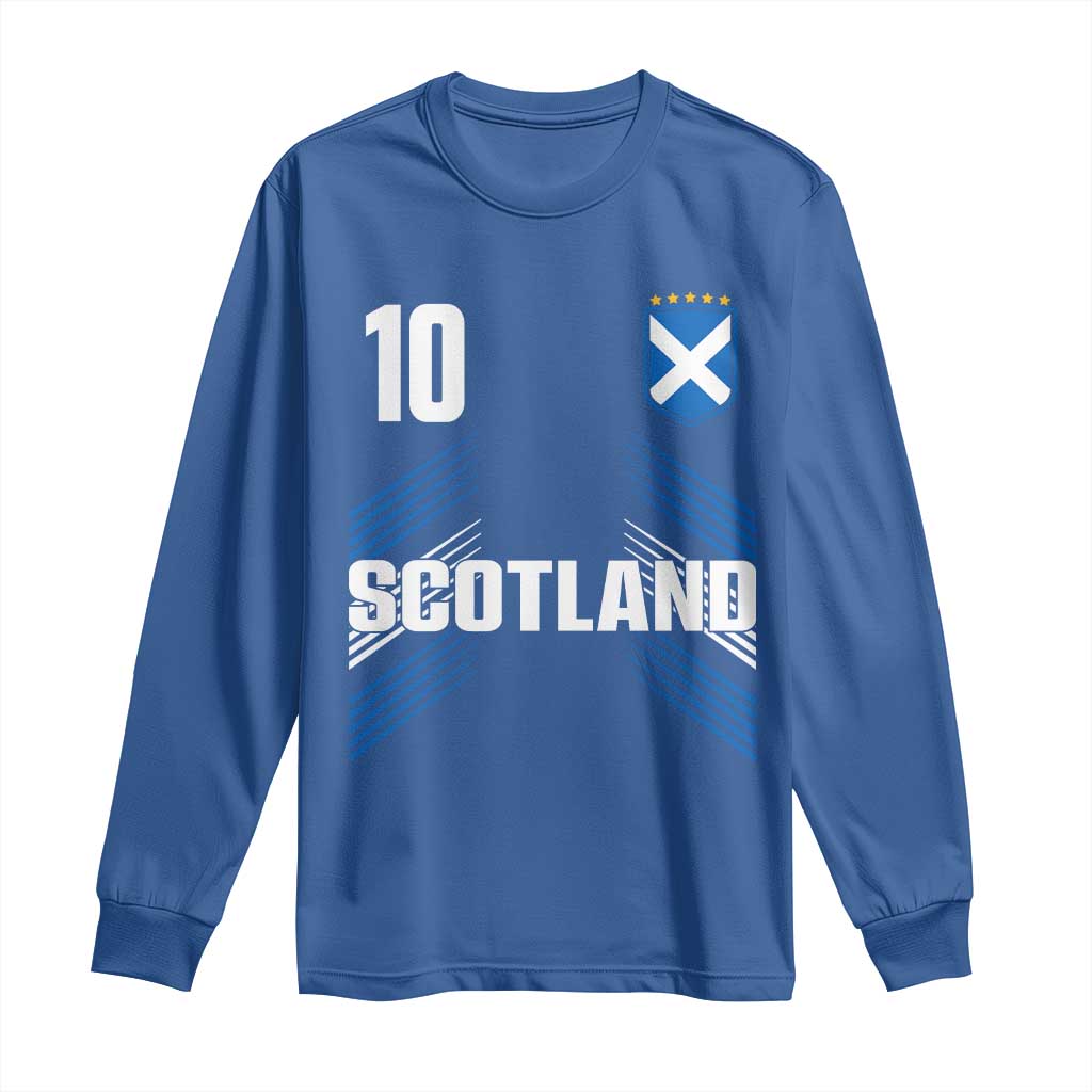 Scotland Soccer Sports Graphic Number 10 Jersey Style Long Sleeve Shirt Proud Scottish Football Fans Game Day Pride TS02 Royal Blue Print Your Wear