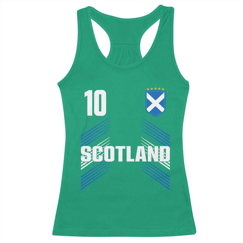 Scotland Soccer Sports Graphic Number 10 Jersey Style Racerback Tank Top Proud Scottish Football Fans Game Day Pride TS02 Irish Green Print Your Wear