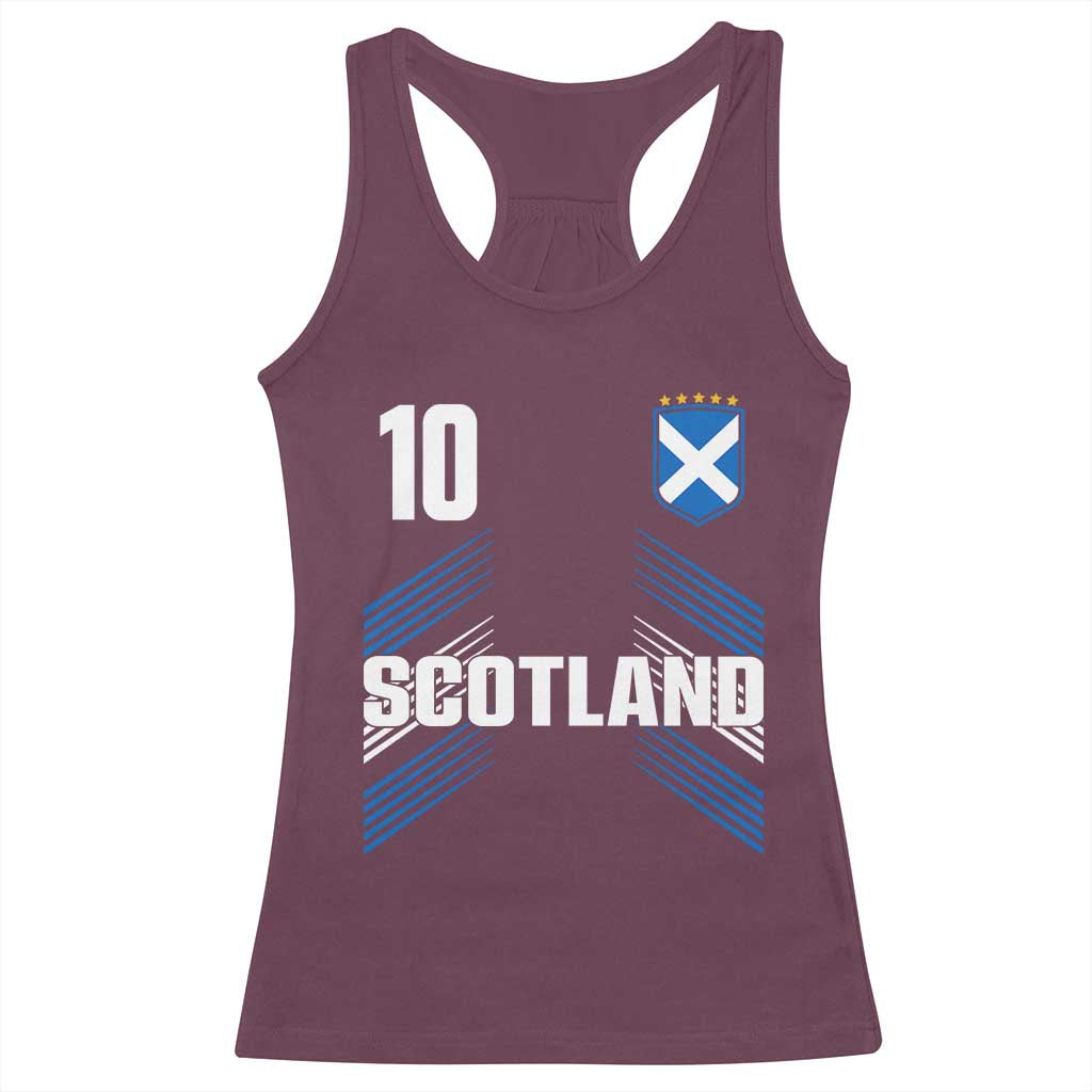 Scotland Soccer Sports Graphic Number 10 Jersey Style Racerback Tank Top Proud Scottish Football Fans Game Day Pride TS02 Maroon Print Your Wear