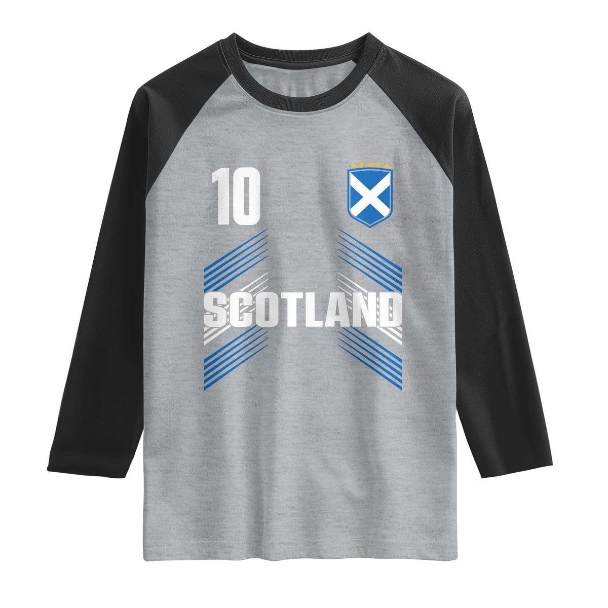 Scotland Soccer Sports Graphic Number 10 Jersey Style Raglan Shirt Proud Scottish Football Fans Game Day Pride TS02 Heather Gray Black Print Your Wear