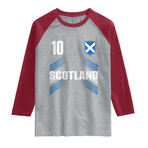 Scotland Soccer Sports Graphic Number 10 Jersey Style Raglan Shirt Proud Scottish Football Fans Game Day Pride TS02 Heather Gray Heather Red Print Your Wear