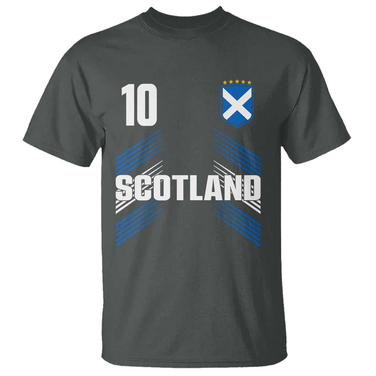 Scotland Soccer Sports Graphic Number 10 Jersey Style T Shirt Proud Scottish Football Fans Game Day Pride TS02 Dark Heather Print Your Wear