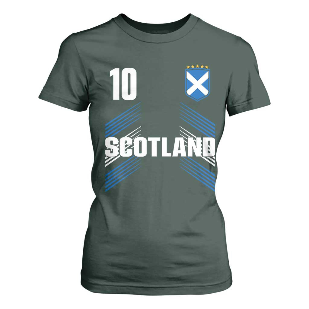 Scotland Soccer Sports Graphic Number 10 Jersey Style T Shirt For Women Proud Scottish Football Fans Game Day Pride TS02 Dark Forest Green Print Your Wear
