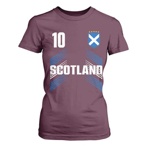 Scotland Soccer Sports Graphic Number 10 Jersey Style T Shirt For Women Proud Scottish Football Fans Game Day Pride TS02 Maroon Print Your Wear