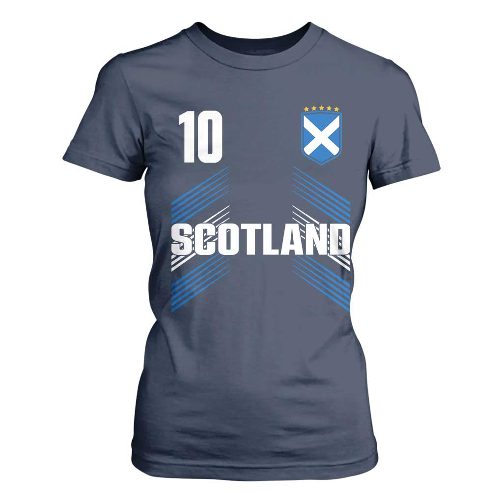 Scotland Soccer Sports Graphic Number 10 Jersey Style T Shirt For Women Proud Scottish Football Fans Game Day Pride TS02 Navy Print Your Wear