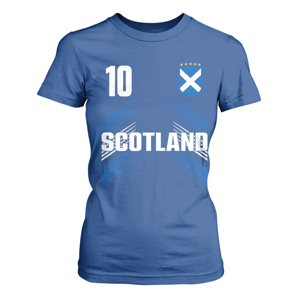 Scotland Soccer Sports Graphic Number 10 Jersey Style T Shirt For Women Proud Scottish Football Fans Game Day Pride TS02 Royal Blue Print Your Wear