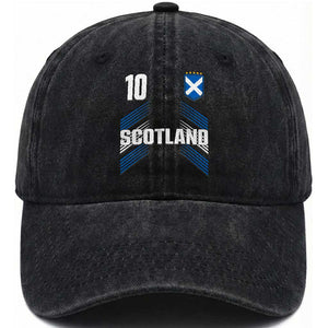 Scotland Soccer Sports Graphic Number 10 Jersey Style Washed Cotton Baseball Cap Proud Scottish Football Fans Game Day Pride TS02 Print Your Wear