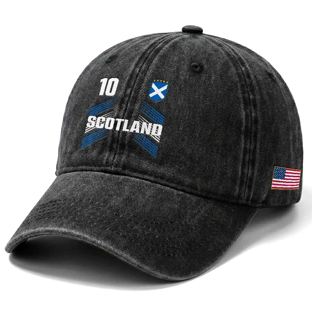 Scotland Soccer Sports Graphic Number 10 Jersey Style Washed Cotton Baseball Cap Proud Scottish Football Fans Game Day Pride TS02 Print Your Wear