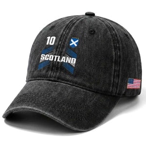 Scotland Soccer Sports Graphic Number 10 Jersey Style Washed Cotton Baseball Cap Proud Scottish Football Fans Game Day Pride TS02 Print Your Wear