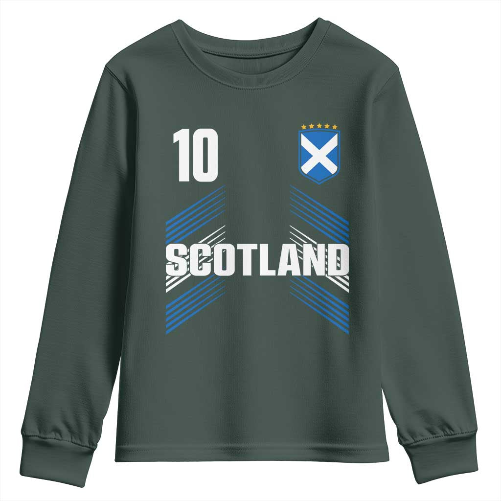 Scotland Soccer Sports Graphic Number 10 Jersey Style Youth Sweatshirt Proud Scottish Football Fans Game Day Pride TS02 Dark Forest Green Print Your Wear