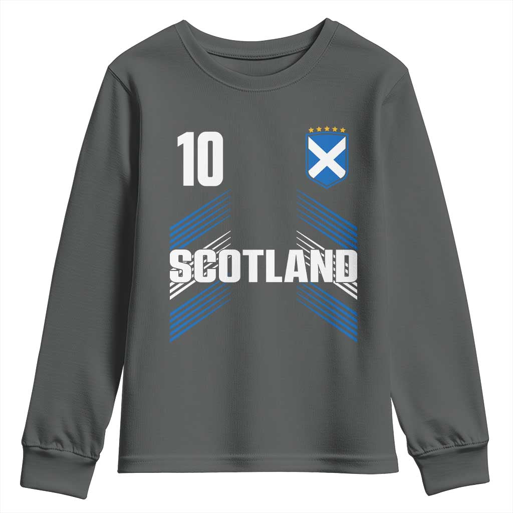 Scotland Soccer Sports Graphic Number 10 Jersey Style Youth Sweatshirt Proud Scottish Football Fans Game Day Pride TS02 Dark Heather Print Your Wear