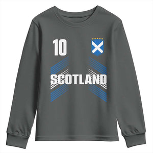 Scotland Soccer Sports Graphic Number 10 Jersey Style Youth Sweatshirt Proud Scottish Football Fans Game Day Pride TS02 Dark Heather Print Your Wear