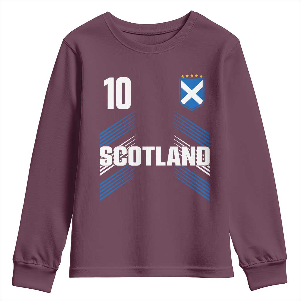 Scotland Soccer Sports Graphic Number 10 Jersey Style Youth Sweatshirt Proud Scottish Football Fans Game Day Pride TS02 Maroon Print Your Wear
