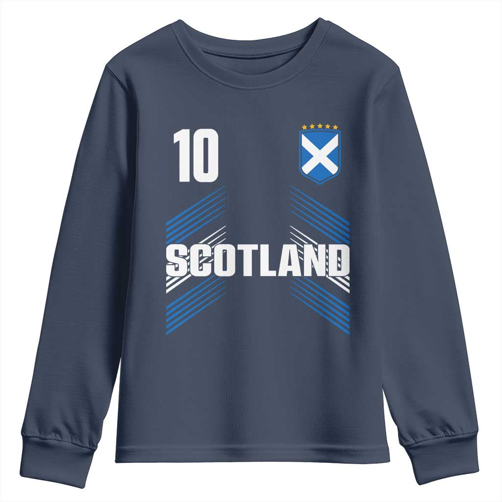 Scotland Soccer Sports Graphic Number 10 Jersey Style Youth Sweatshirt Proud Scottish Football Fans Game Day Pride TS02 Navy Print Your Wear