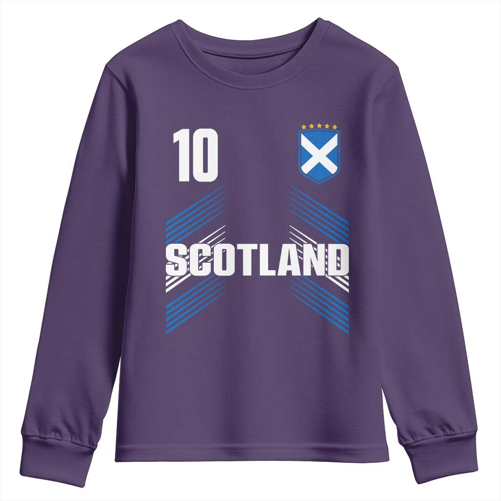 Scotland Soccer Sports Graphic Number 10 Jersey Style Youth Sweatshirt Proud Scottish Football Fans Game Day Pride TS02 Purple Print Your Wear