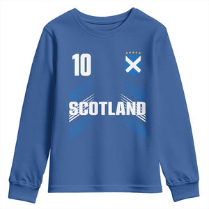 Scotland Soccer Sports Graphic Number 10 Jersey Style Youth Sweatshirt Proud Scottish Football Fans Game Day Pride TS02 Royal Blue Print Your Wear