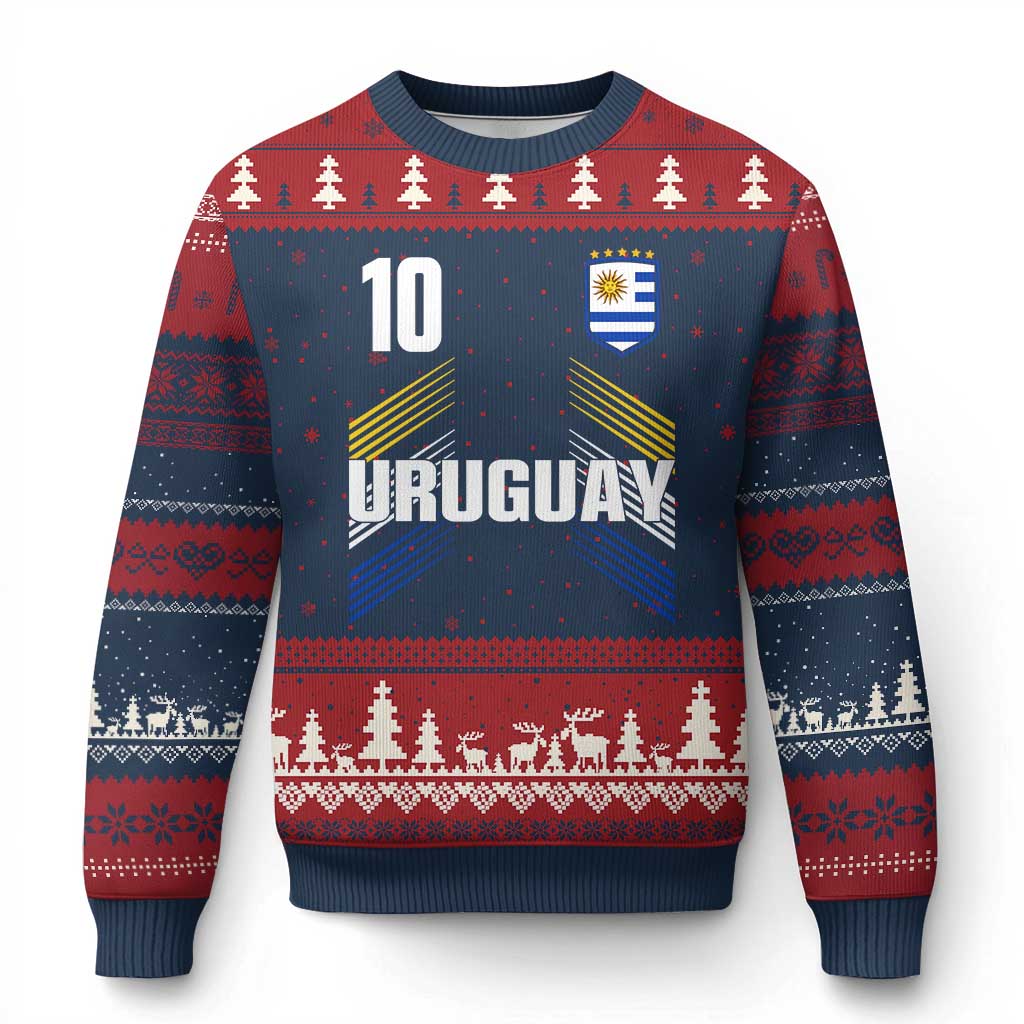 Uruguay Soccer Sports Graphic Number 10 Jersey Style Ugly Christmas Sweater Proud Uruguayan Football Fans Game Day Pride TS02 Navy Red Print Your Wear