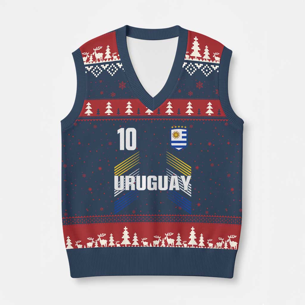 Uruguay Soccer Sports Graphic Number 10 Jersey Style V-Neck Knit Sweater Vest Proud Uruguayan Football Fans Game Day Pride TS02 Navy Red Print Your Wear