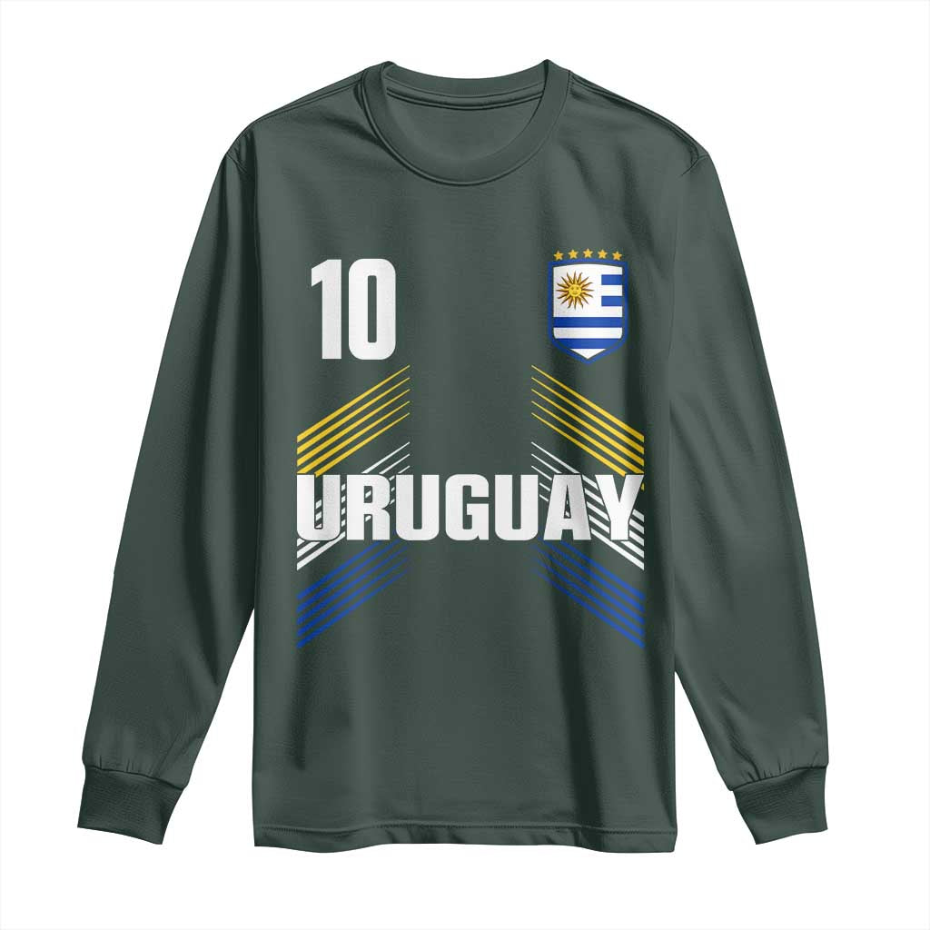 Uruguay Soccer Sports Graphic Number 10 Jersey Style Long Sleeve Shirt Proud Uruguayan Football Fans Game Day Pride TS02 Dark Forest Green Print Your Wear