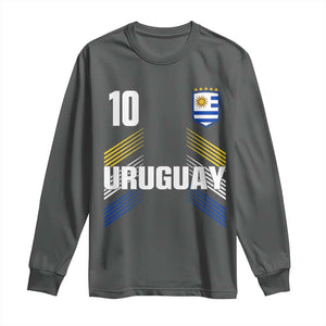 Uruguay Soccer Sports Graphic Number 10 Jersey Style Long Sleeve Shirt Proud Uruguayan Football Fans Game Day Pride TS02 Dark Heather Print Your Wear