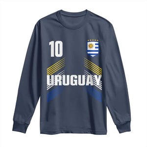 Uruguay Soccer Sports Graphic Number 10 Jersey Style Long Sleeve Shirt Proud Uruguayan Football Fans Game Day Pride TS02 Navy Print Your Wear