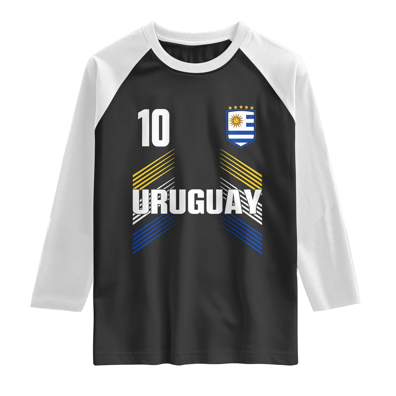 Uruguay Soccer Sports Graphic Number 10 Jersey Style Raglan Shirt Proud Uruguayan Football Fans Game Day Pride TS02 Black White Print Your Wear