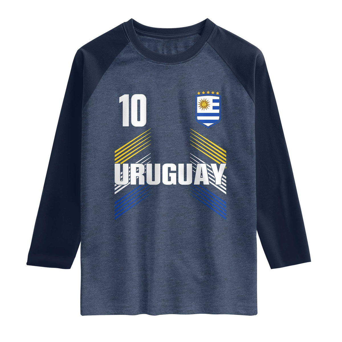 Uruguay Soccer Sports Graphic Number 10 Jersey Style Raglan Shirt Proud Uruguayan Football Fans Game Day Pride TS02 Heather Denim Navy Print Your Wear
