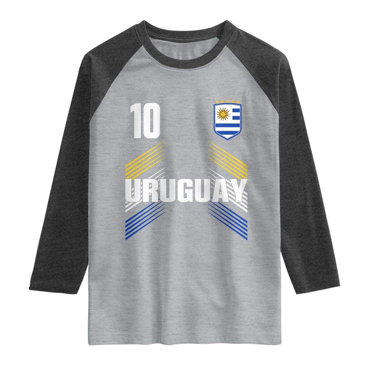 Uruguay Soccer Sports Graphic Number 10 Jersey Style Raglan Shirt Proud Uruguayan Football Fans Game Day Pride TS02 Heather Gray Heather Charcoal Print Your Wear