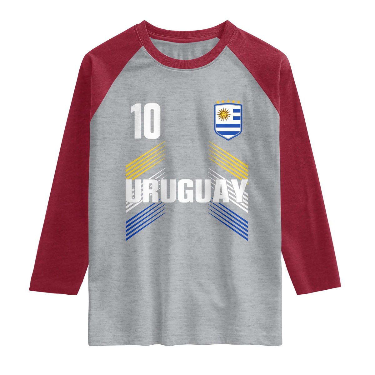 Uruguay Soccer Sports Graphic Number 10 Jersey Style Raglan Shirt Proud Uruguayan Football Fans Game Day Pride TS02 Heather Gray Heather Red Print Your Wear
