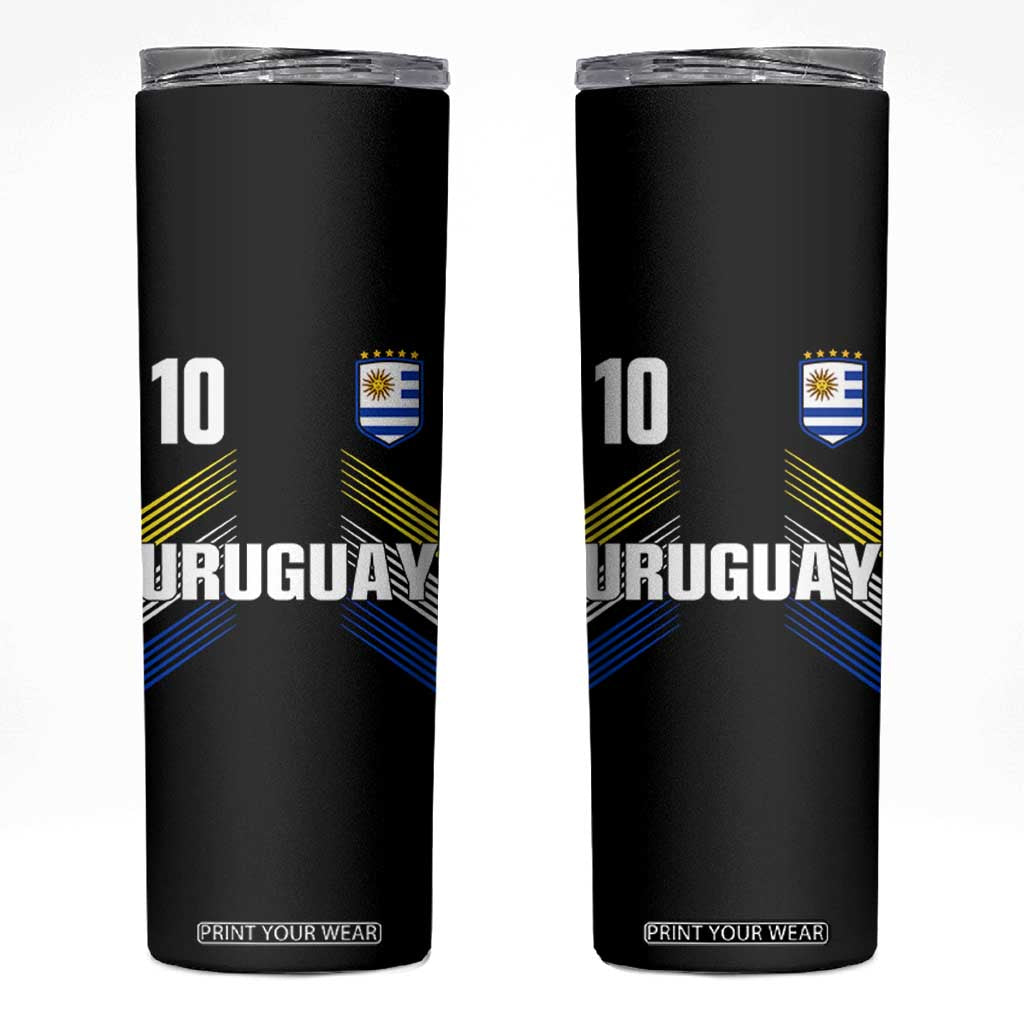 Uruguay Soccer Sports Graphic Number 10 Jersey Style Skinny Tumbler Proud Uruguayan Football Fans Game Day Pride TS02 Black Print Your Wear