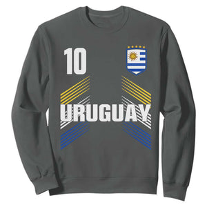 Uruguay Soccer Sports Graphic Number 10 Jersey Style Sweatshirt Proud Uruguayan Football Fans Game Day Pride TS02 Dark Heather Print Your Wear