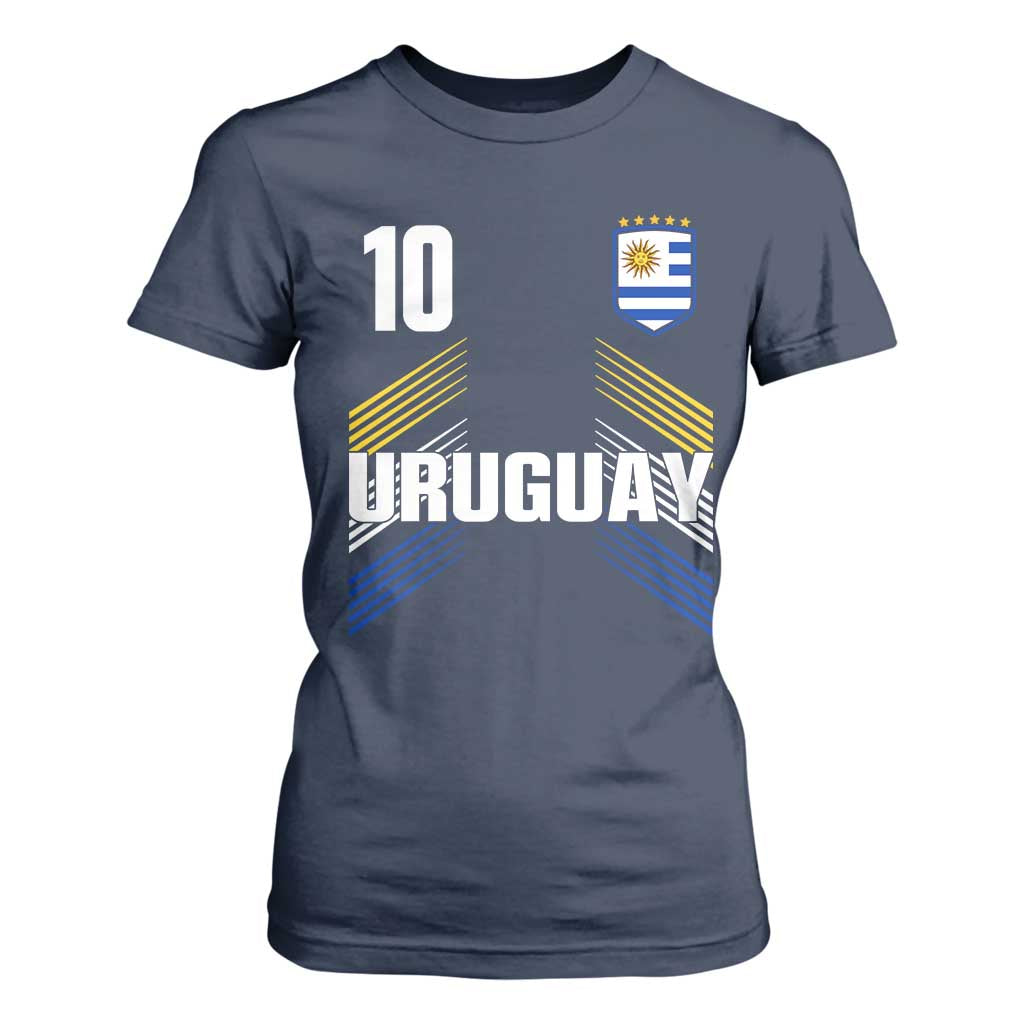 Uruguay Soccer Sports Graphic Number 10 Jersey Style T Shirt For Women Proud Uruguayan Football Fans Game Day Pride TS02 Navy Print Your Wear