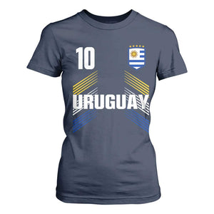 Uruguay Soccer Sports Graphic Number 10 Jersey Style T Shirt For Women Proud Uruguayan Football Fans Game Day Pride TS02 Navy Print Your Wear