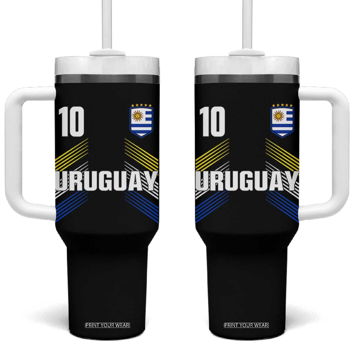 Uruguay Soccer Sports Graphic Number 10 Jersey Style Tumbler With Handle Proud Uruguayan Football Fans Game Day Pride TS02 One Size: 40 oz Black Print Your Wear