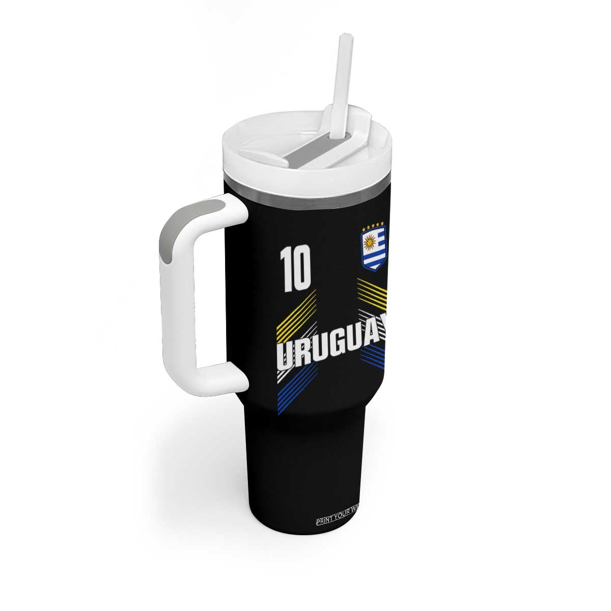 Uruguay Soccer Sports Graphic Number 10 Jersey Style Tumbler With Handle Proud Uruguayan Football Fans Game Day Pride TS02 Print Your Wear