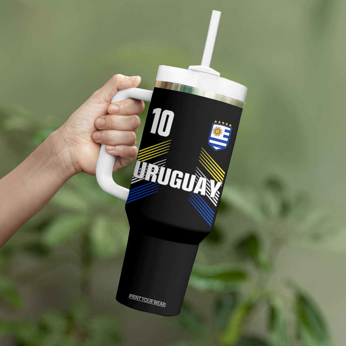 Uruguay Soccer Sports Graphic Number 10 Jersey Style Tumbler With Handle Proud Uruguayan Football Fans Game Day Pride TS02 Print Your Wear