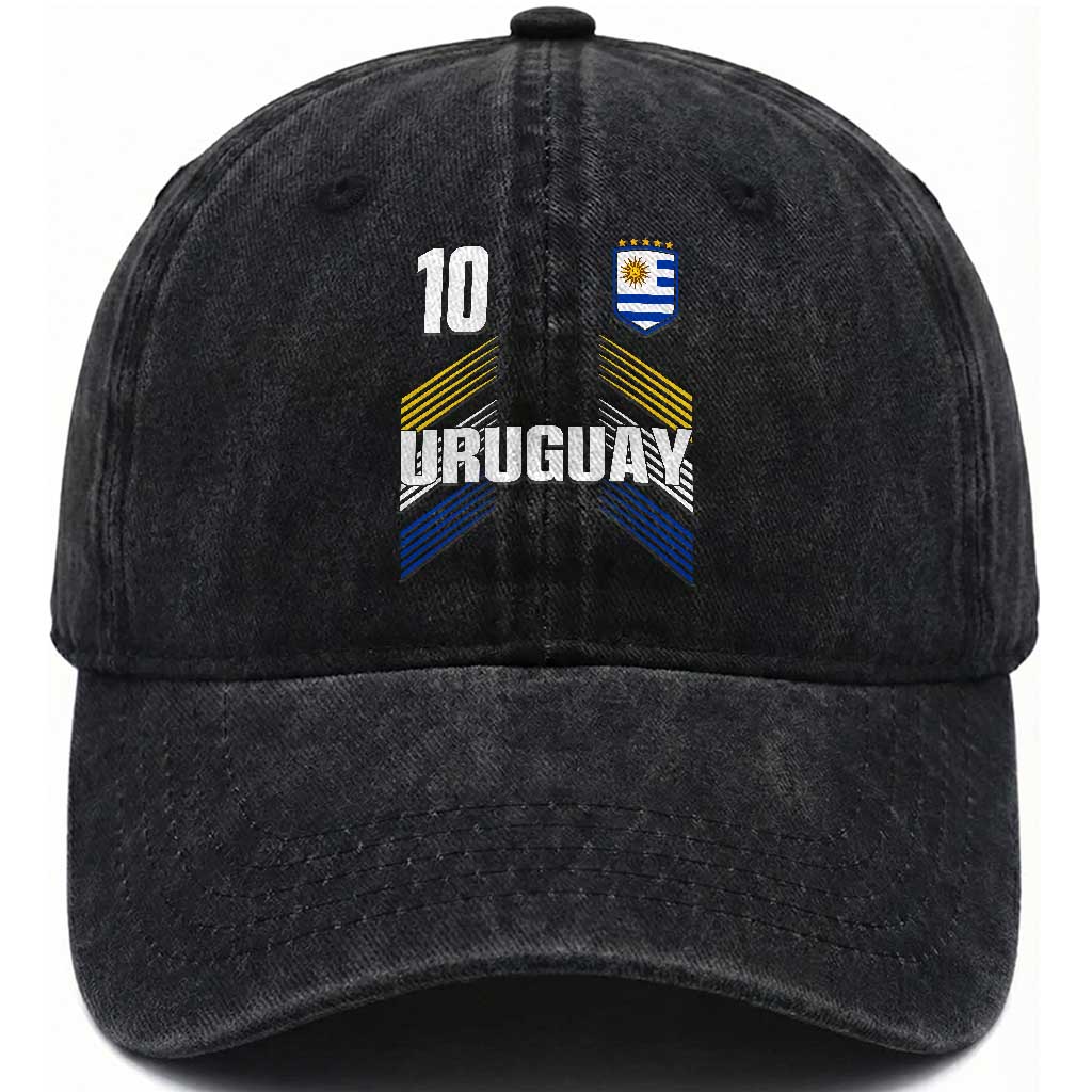 Uruguay Soccer Sports Graphic Number 10 Jersey Style Washed Cotton Baseball Cap Proud Uruguayan Football Fans Game Day Pride TS02 Print Your Wear