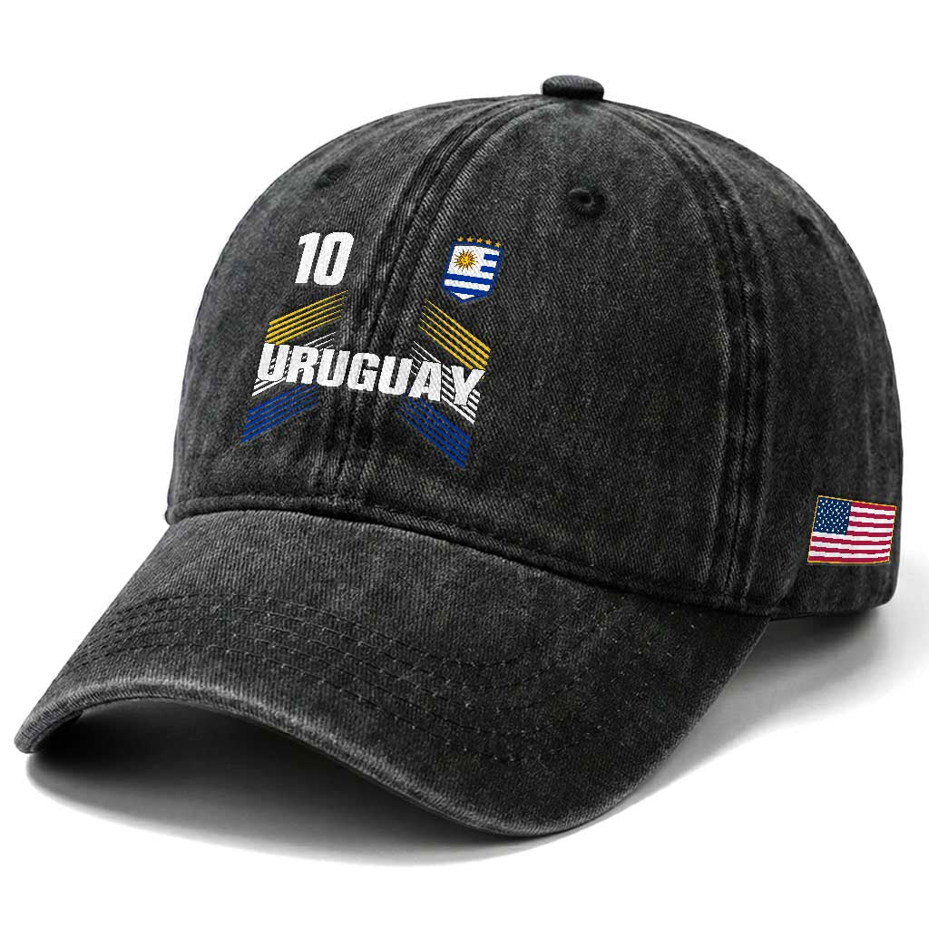 Uruguay Soccer Sports Graphic Number 10 Jersey Style Washed Cotton Baseball Cap Proud Uruguayan Football Fans Game Day Pride TS02 Print Your Wear