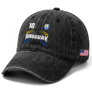 Uruguay Soccer Sports Graphic Number 10 Jersey Style Washed Cotton Baseball Cap Proud Uruguayan Football Fans Game Day Pride TS02 Print Your Wear