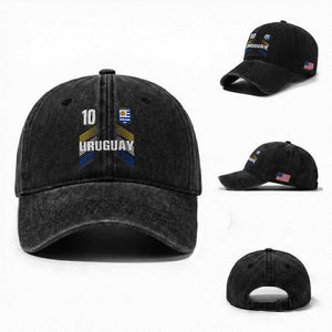 Uruguay Soccer Sports Graphic Number 10 Jersey Style Washed Cotton Baseball Cap Proud Uruguayan Football Fans Game Day Pride TS02 Washed Cap Universal Fit Black Print Your Wear