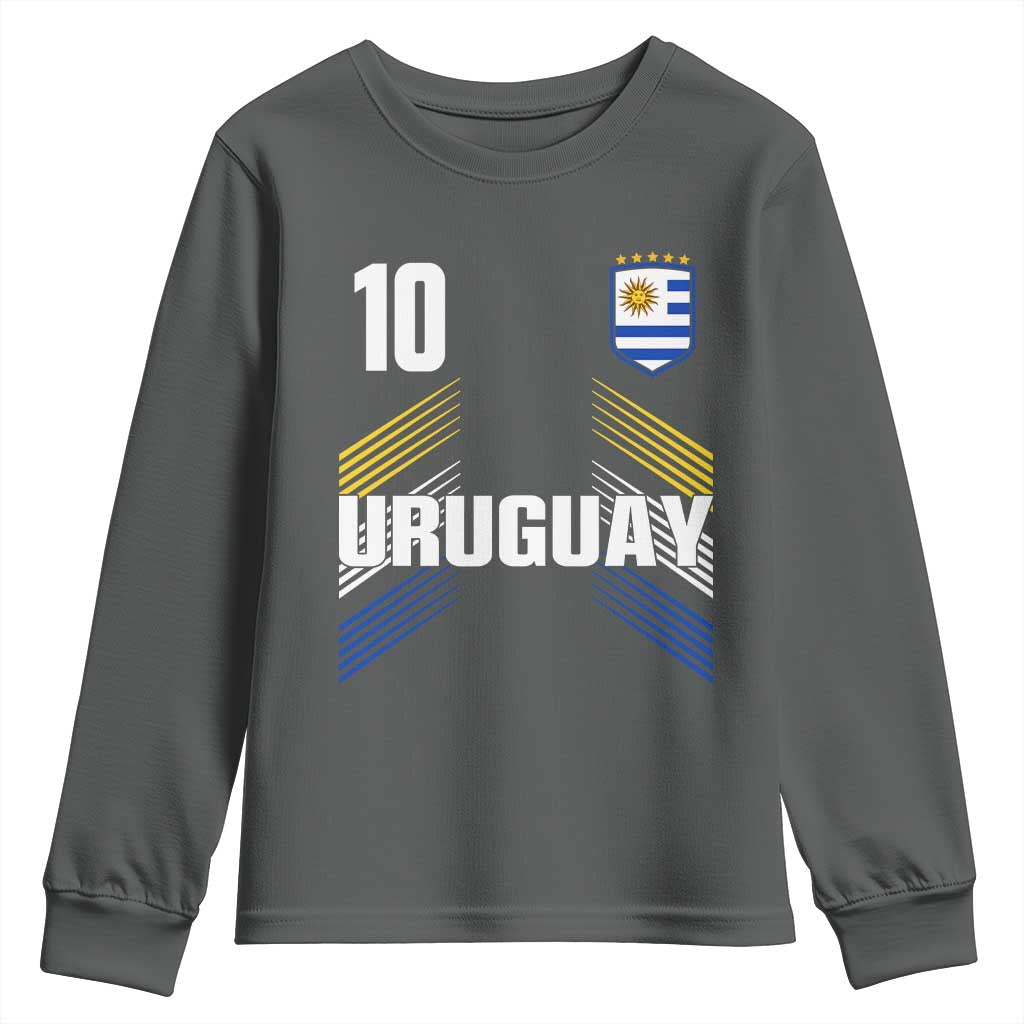 Uruguay Soccer Sports Graphic Number 10 Jersey Style Youth Sweatshirt Proud Uruguayan Football Fans Game Day Pride TS02 Dark Heather Print Your Wear