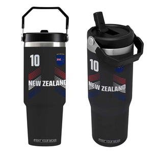 New Zealand Soccer Sports Graphic Number 10 Jersey Style Flip Straw Tumbler Proud Kiwis Football Fans Game Day Pride TS02 One Size: 30 oz Black Print Your Wear