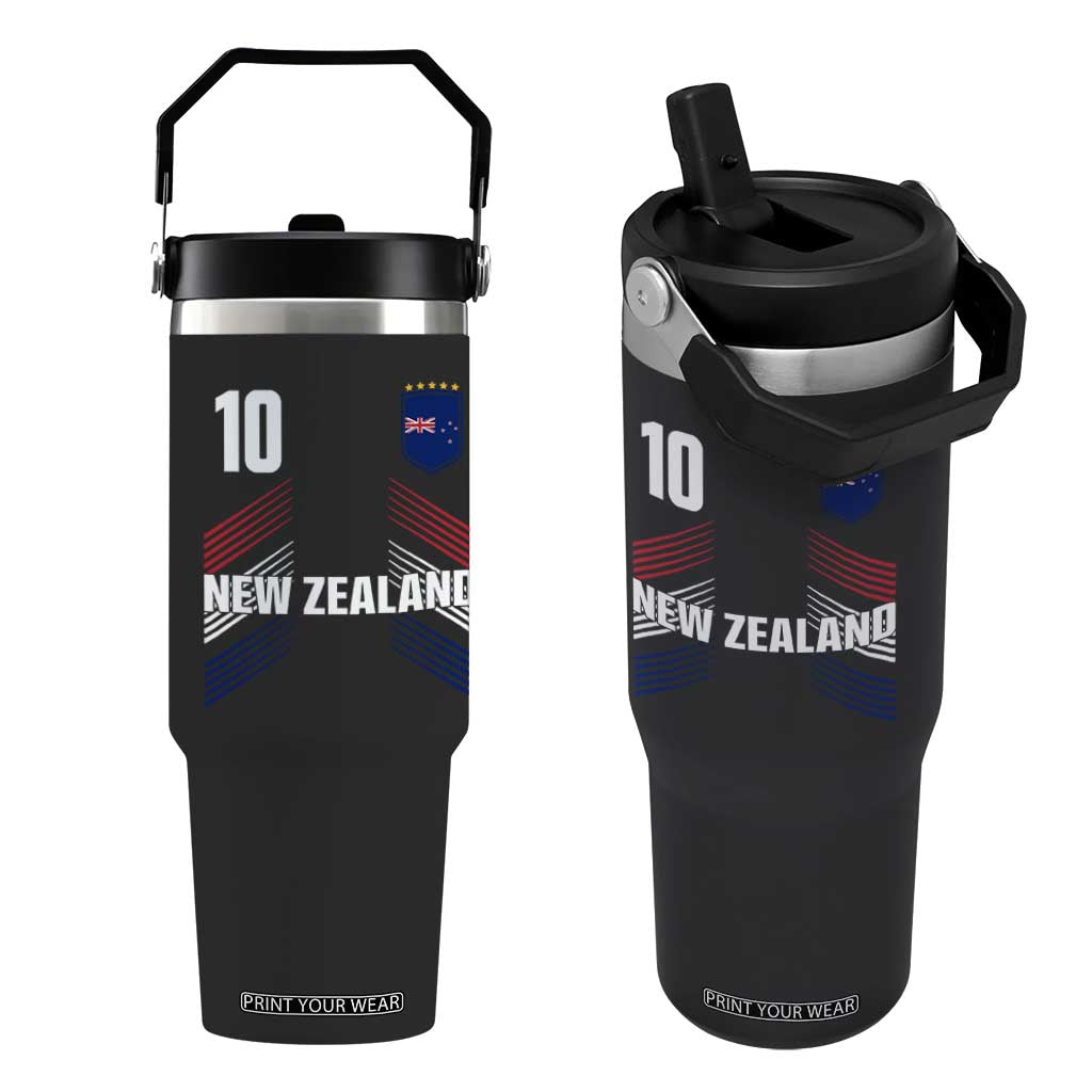 New Zealand Soccer Sports Graphic Number 10 Jersey Style Flip Straw Tumbler Proud Kiwis Football Fans Game Day Pride TS02 One Size: 30 oz Black Print Your Wear