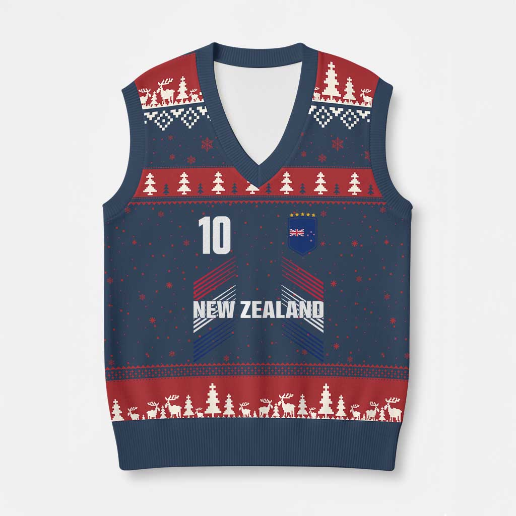 New Zealand Soccer Sports Graphic Number 10 Jersey Style V-Neck Knit Sweater Vest Proud Kiwis Football Fans Game Day Pride TS02 Navy Red Print Your Wear