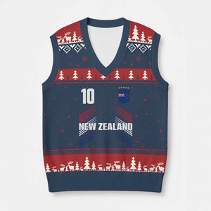 New Zealand Soccer Sports Graphic Number 10 Jersey Style V-Neck Knit Sweater Vest Proud Kiwis Football Fans Game Day Pride TS02 Navy Red Print Your Wear