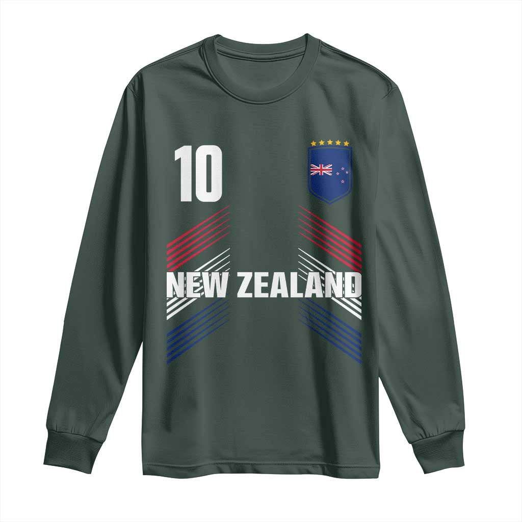New Zealand Soccer Sports Graphic Number 10 Jersey Style Long Sleeve Shirt Proud Kiwis Football Fans Game Day Pride TS02 Dark Forest Green Print Your Wear