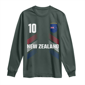 New Zealand Soccer Sports Graphic Number 10 Jersey Style Long Sleeve Shirt Proud Kiwis Football Fans Game Day Pride TS02 Dark Forest Green Print Your Wear
